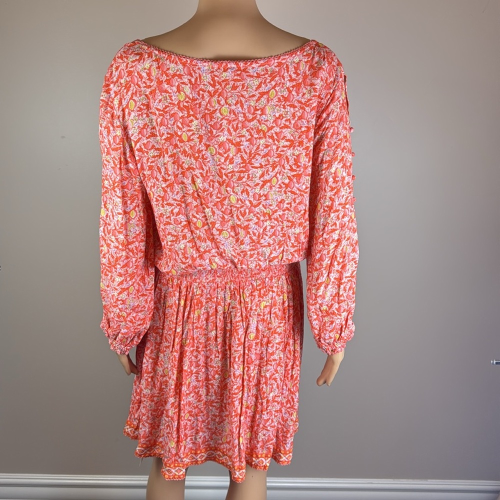 Poupette St. Barth Orange Printed Smocked Mini Dress Size L NWT - Picture 5 of 7